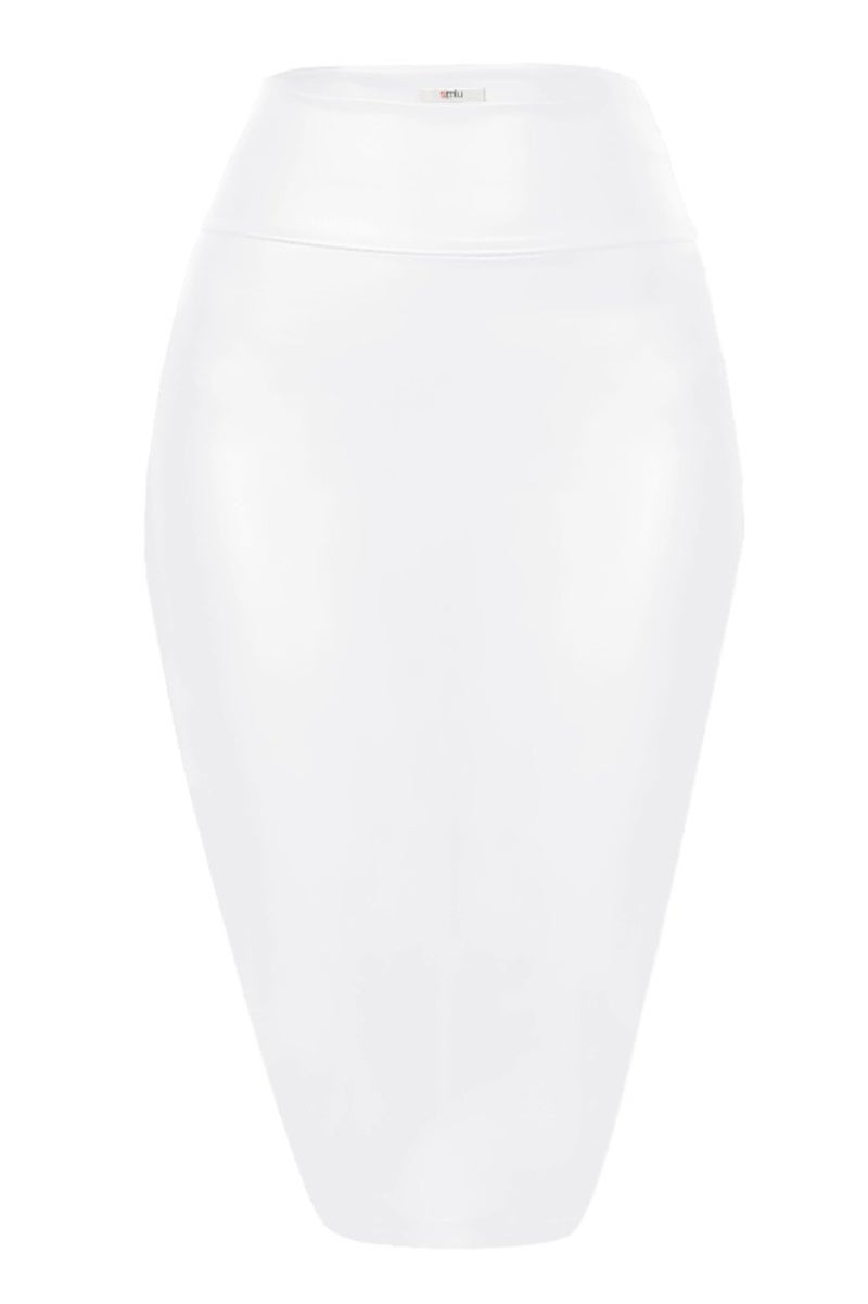 Simlu Faux Leather White Bodycon Pencil Skirt for Women - High-Waisted Midi, Size Small - Image 1